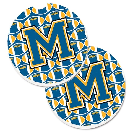 Carolines Treasures Letter M Football Blue and Gold Cup Holder Car Coaster, PK2 CJ1077-MCARC